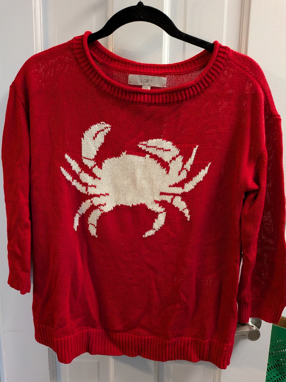LOFT Red Sweater with Cream Crab Motif Size Small